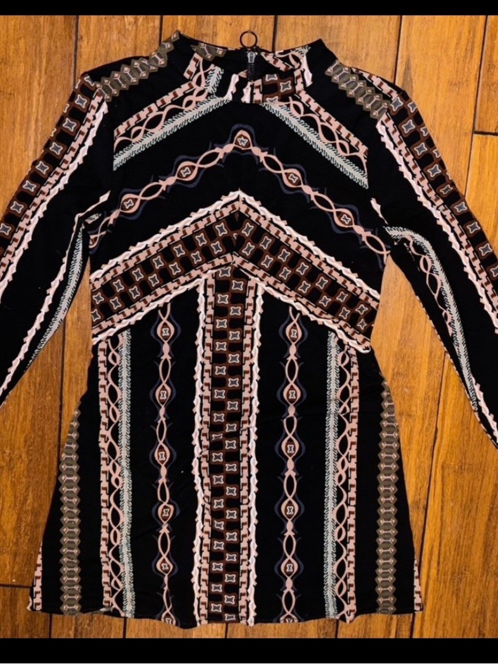 Free People Black and Blush Geometric Mini Dress